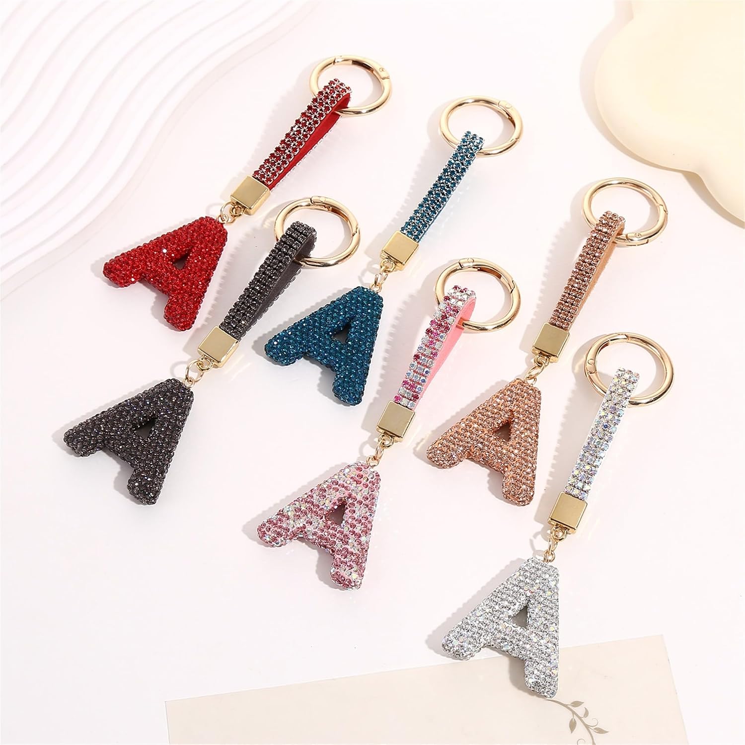 Bling Initial Letter Keyring Rhinestone Diamond Wrist Strap Spring Clasp Purse Handbag Car Key Charms for Women Girls image 5