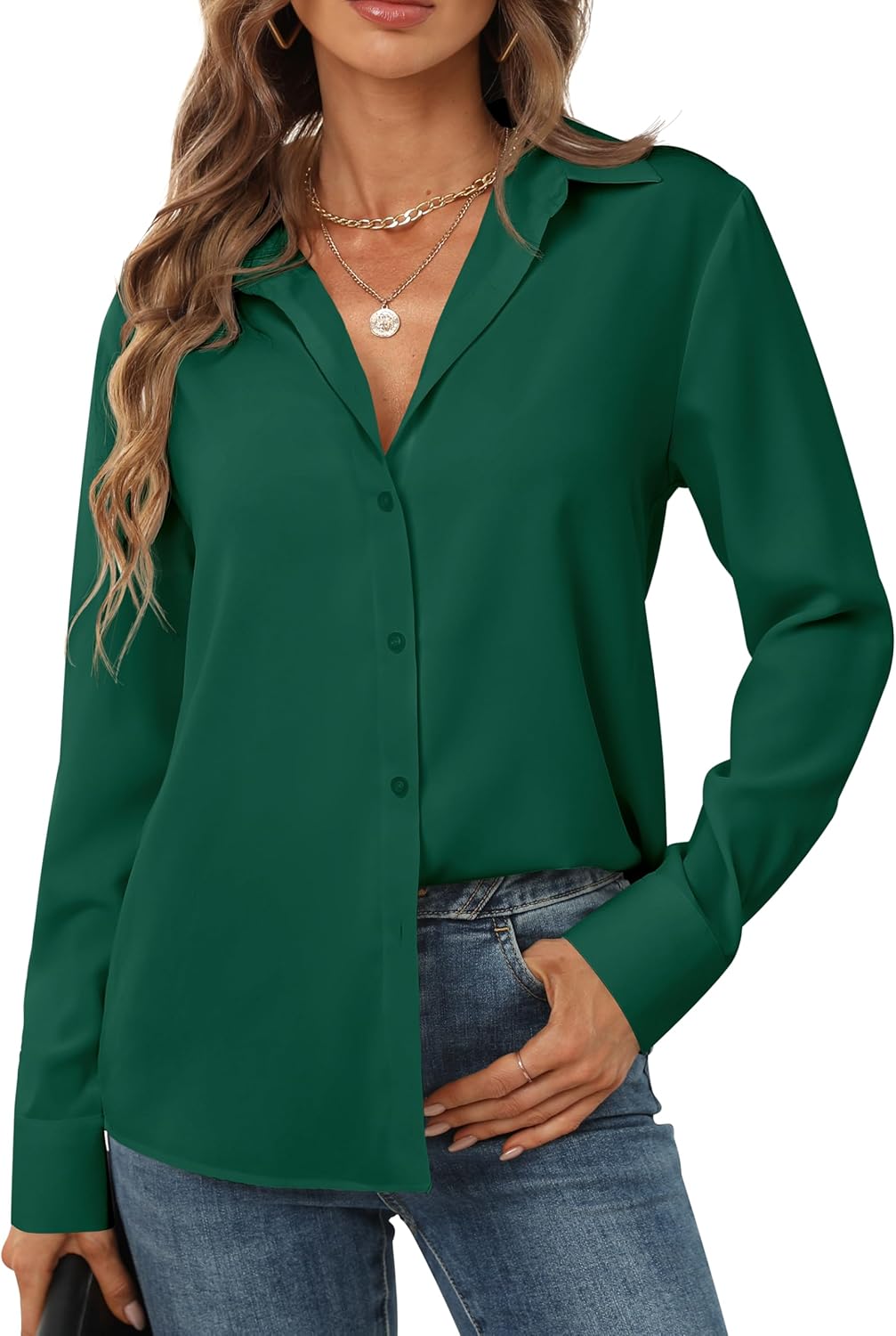 Women's Button Down Shirts Long Sleeve Basic Classic Soft Shirt Collared Fashion Dressy Casual Blouses - Image 3