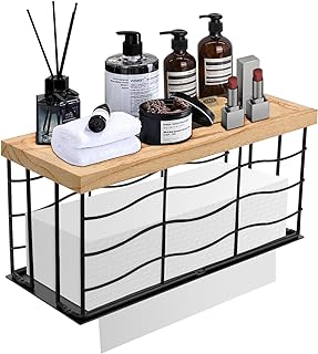 Paper Towel Dispenser, Metal Paper Towel Holder with Wood Lid, Commercial Napkin Dispenser, Tri-Fold Paper Towel Stand for Home Bathroom Kitchen, Wall Mounted & Countertop (Matte Black)