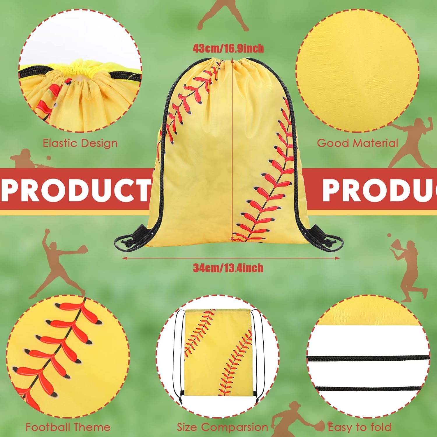 Eccliy 24 Pcs Softball Drawstring Backpack Lightweight Draw String Bags Cinch Bags Drawstring Cinch Sack Tote