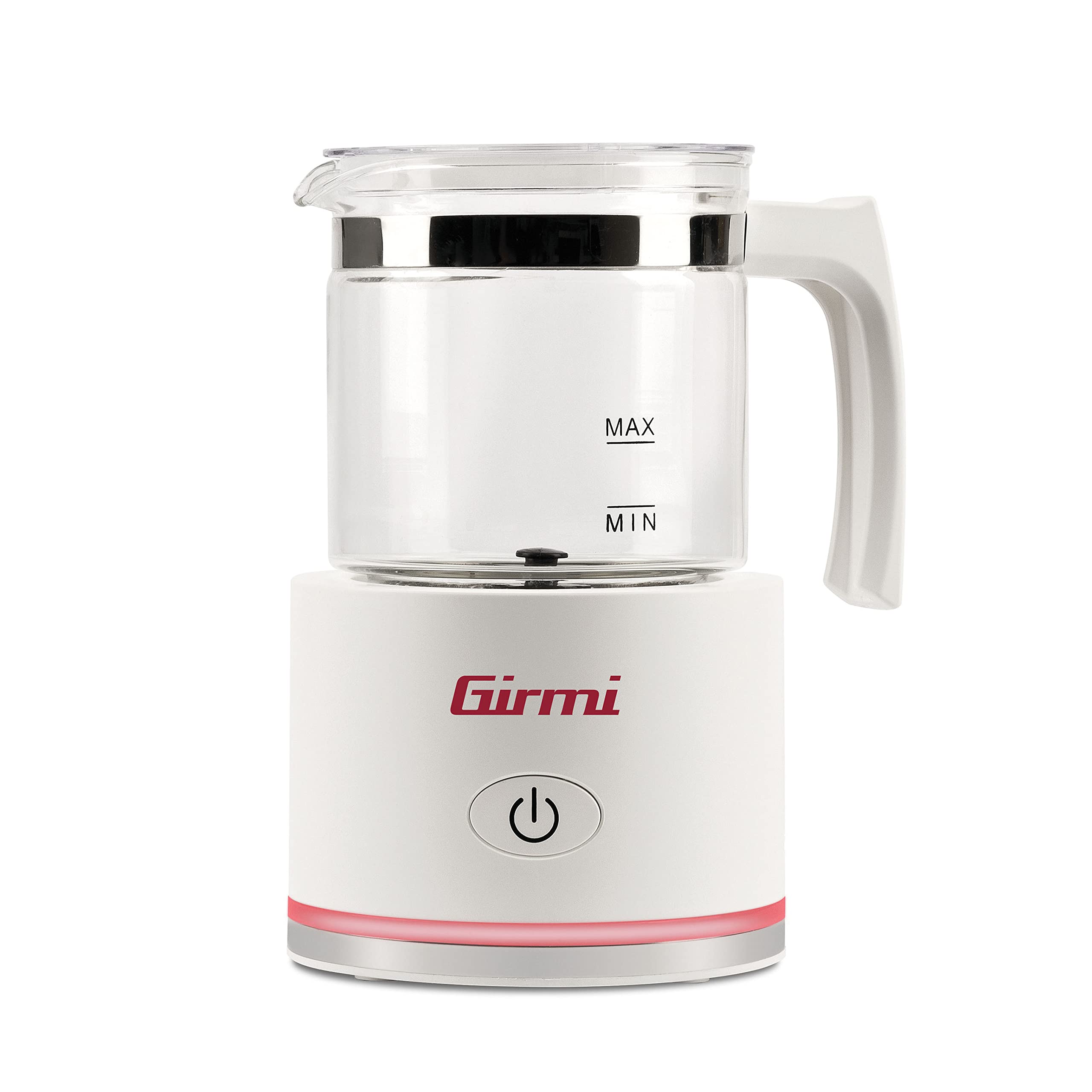 Girmi ML70 Montalatte, 600W, Capacità 250 ml, Contenitore in vetro, Spegnimento automatico, Monta e scalda anche Latte Vegetale, Bianco