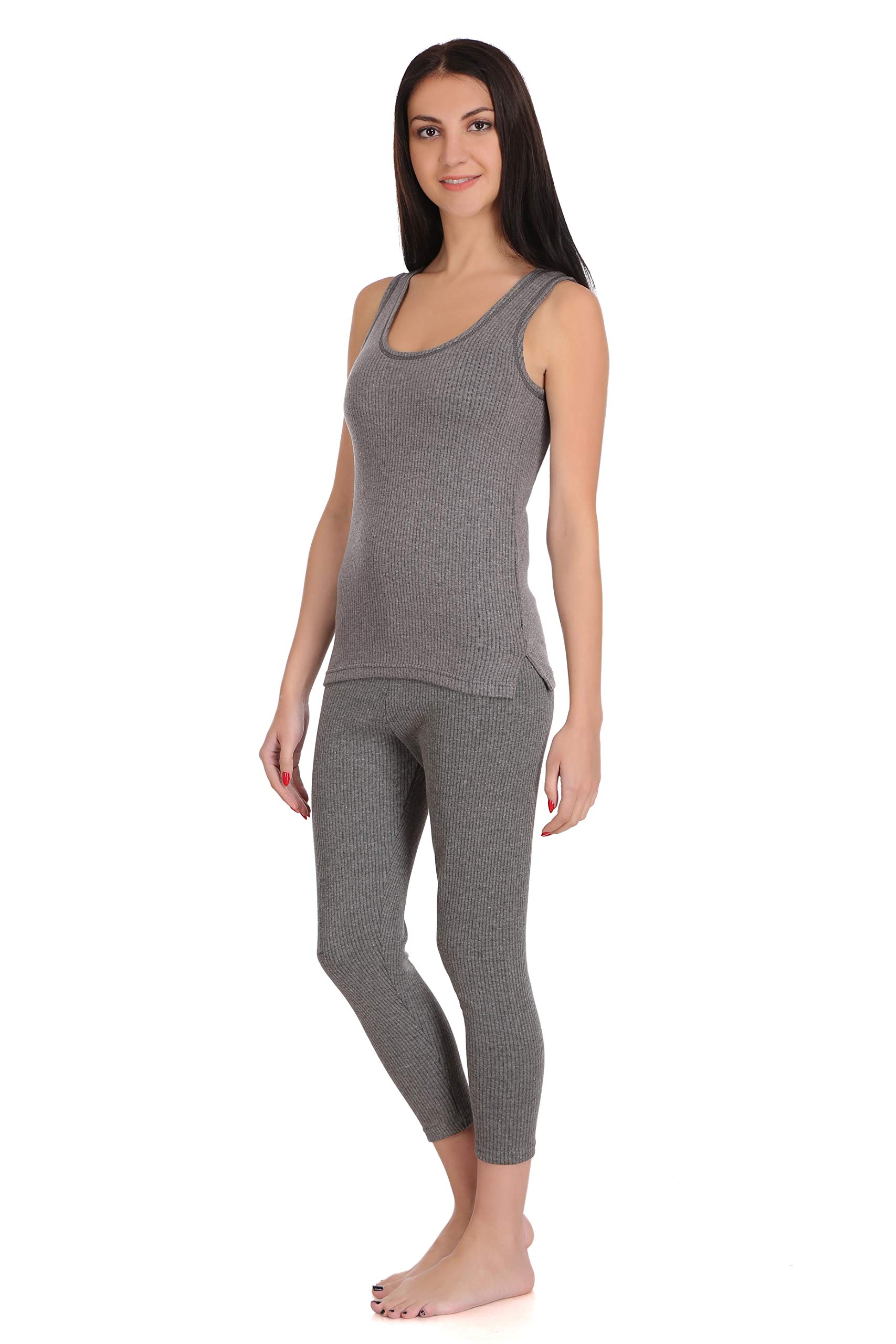 Selfcare Women's Cotton Thermal Top and Pyjama Set (Dark Grey, 5XS)- Pack of 2 2