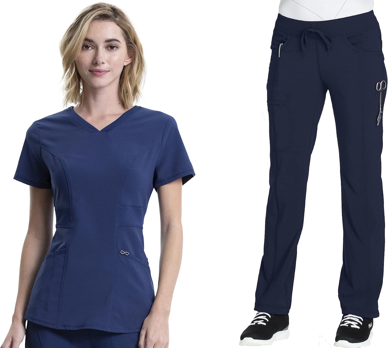 Cherokee Scrub Set for Women Contemporary Fit TOP & straight Leg Pant | 3 Functional Pockets, Contemporary Fit, Rib-knit Details For Flexibility, Comfortable Fit
