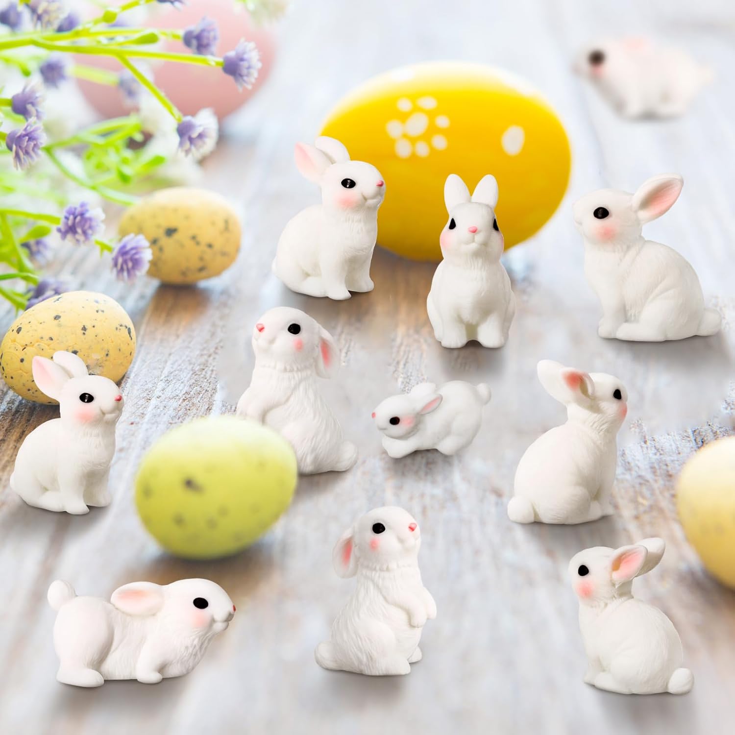 70 Pcs Mini Rabbit Easter Resin Bunny Mini Bunny Figures Small Bunnies Tiny Animals Miniature Home Decor Garden Ornament for Easter Egg Fillers Cake Home Decor(White,Classic) - Image 5