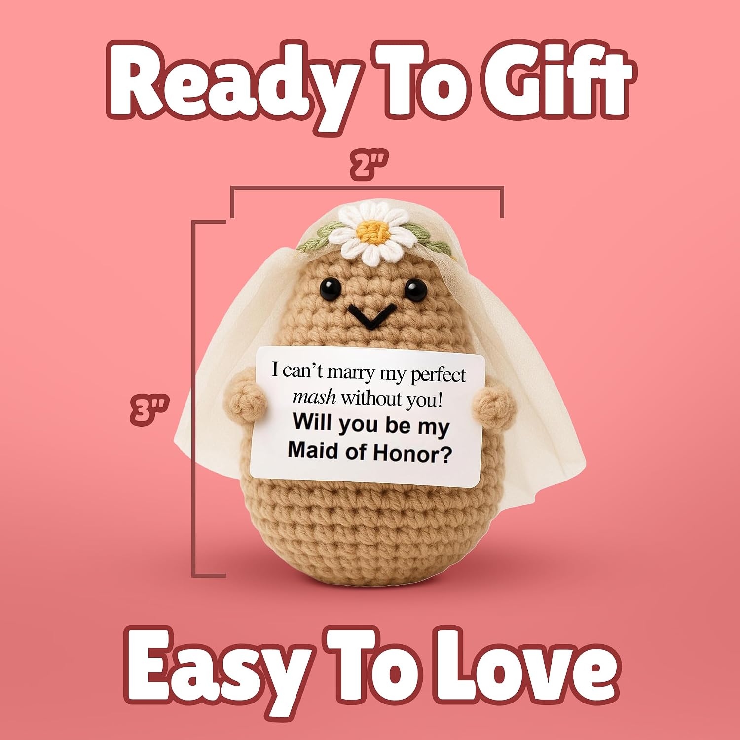 M.O.Q. Bridesmaid Proposal Gift for Box or Basket – Will You Be My Bridesmaid Crochet, Handmade Maid of Honor Proposal Keepsake, Cute Mini Gift for Bridal Party (Maid of Honor)