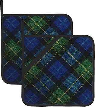 Blue and Green Scottish Tartan Potholders 2 pcs Heat-Resistant Hot Pads Mat with Hanging Loop for Countertops Oven Pan Plate Bowl, Pot Holders for Kitchen Cooking Baking Chef