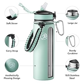 GOSWAG Insulated Sports Water Bottle, 24oz 2 Lids(with Straw/No Straw), Stainless Steel Water Bottles with Paracord Handle, Insulated Bottle with Double-Wall Vacuum Insulation