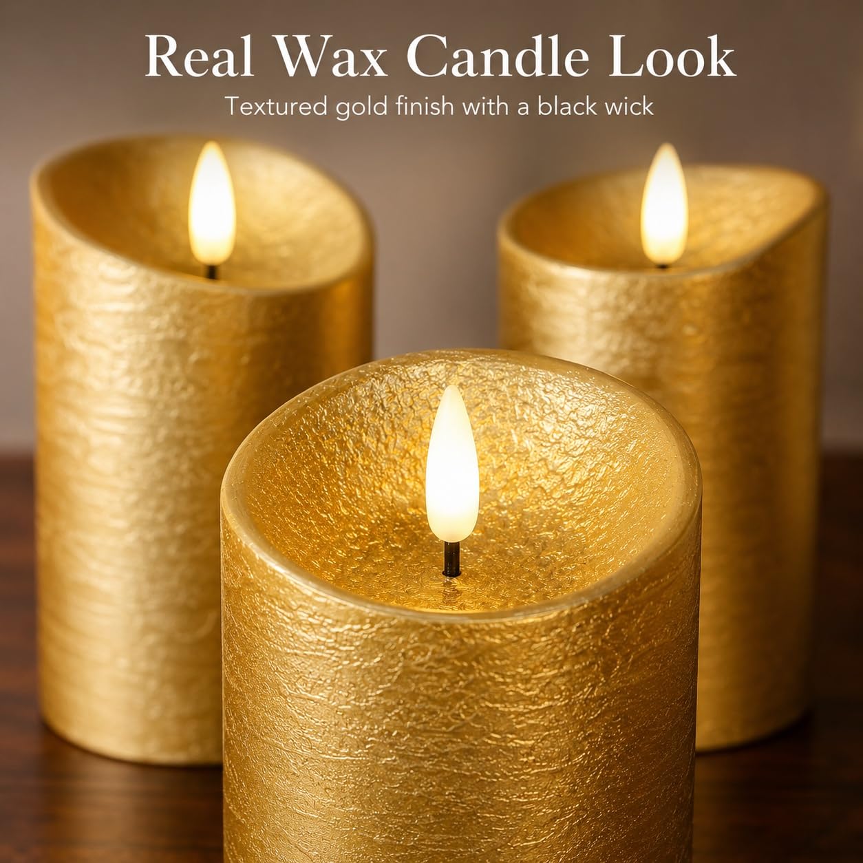 Lot de 3 bougies sans flamme vacillantes avec minuterie, bougies télécommandées, bougies LED à piles pour décoration de Noël Doré