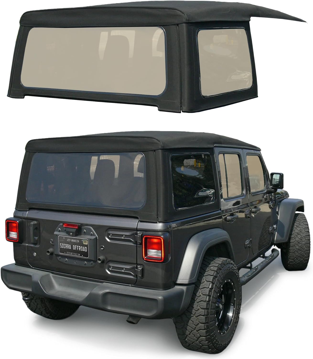 Sierra Offroad Soft Top for 2018 to 2026 Jeep Wrangler JL - Fabric Only - Black, Sailcloth Vinyl - Fits 4 Door Wrangler Soft Top & Rear Plastic Tinted Windows - Factory Fit Replacement - No Frame Kit