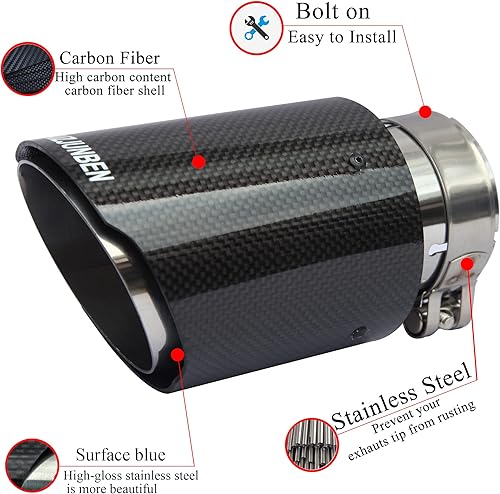 Miniatura 2 de FAIZJUNBEN Punta de escape de fibra de carbono, tubo de cola de fibra de carbono, tamaño de entrada 63mm2.5", tamaño de salida 89mm3.5" silenciador