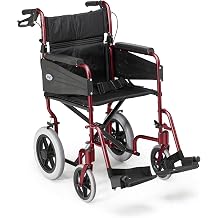 Days Lightweight Wheelchair for Adults   Lightweight Folding Wheelchair w/ Adjustable Footrests & Padded Seat, Attendant-Propelled Wheel Chair for Daily Living   Narrow 41 cm Seat Width, Red