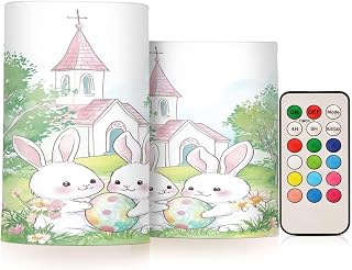 2 Pack Easter Cute Two Bunny with Egg Battery Candles with Remote
