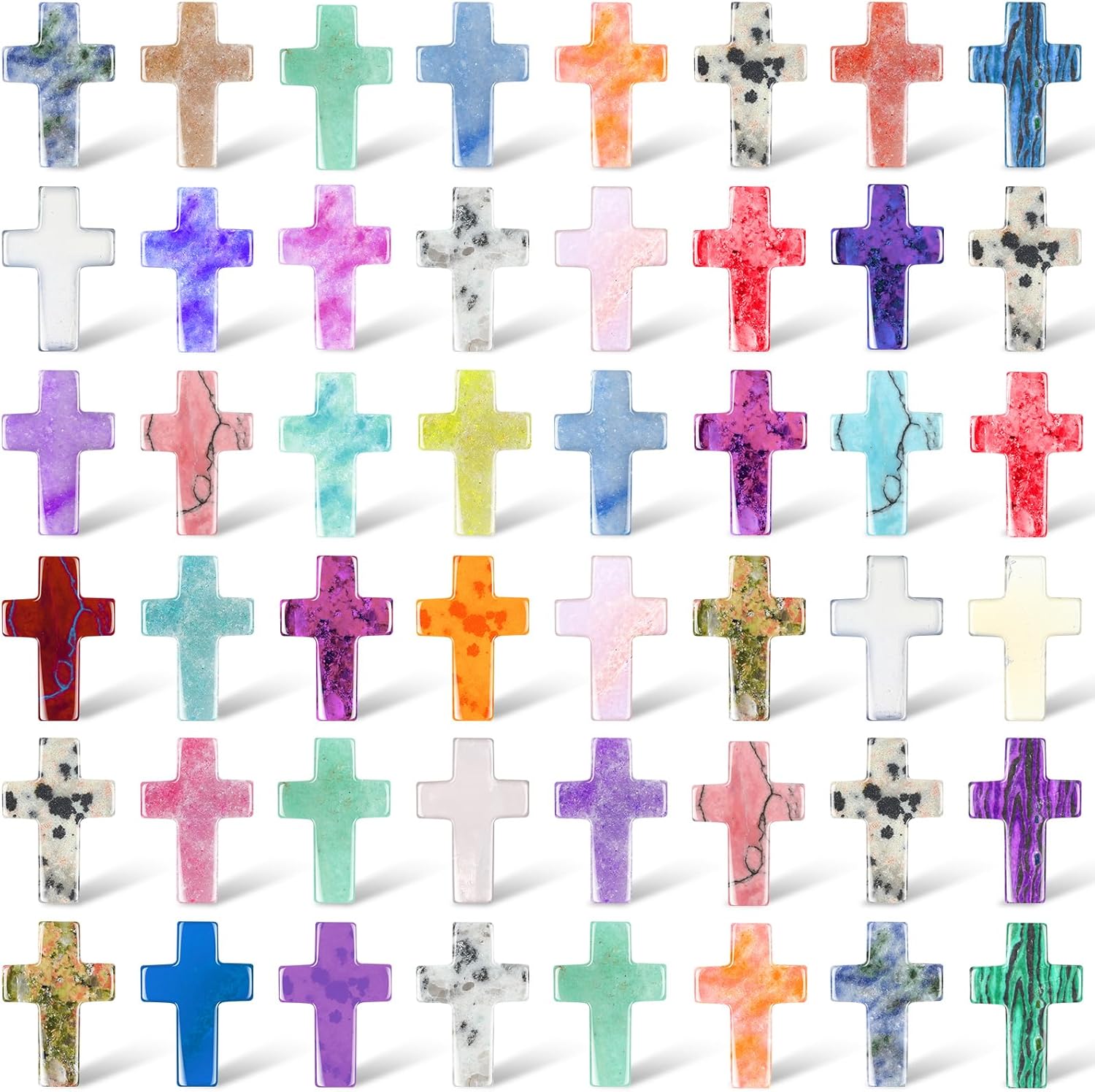 Nuenen 50 Pcs Easter Cross Crystal Stone Bulks 1'' Natural Crystal Wall Cross Shaped Worry Stones Charm Pocket Quartz Gift Halloween Easter Decor(1.77 x 1.38 x 0.24 Inch,Cute)