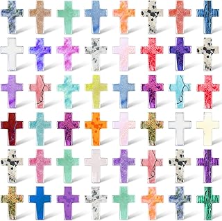 Nuenen 50 Pcs Cross Crystal Stone Bulks 1'' Natural Crystal Wall Cross Shaped Worry Stones Charm Palm Pocket Quartz Gift Halloween Easter Decor(0.71 x 0.98 x 0.24 Inch)