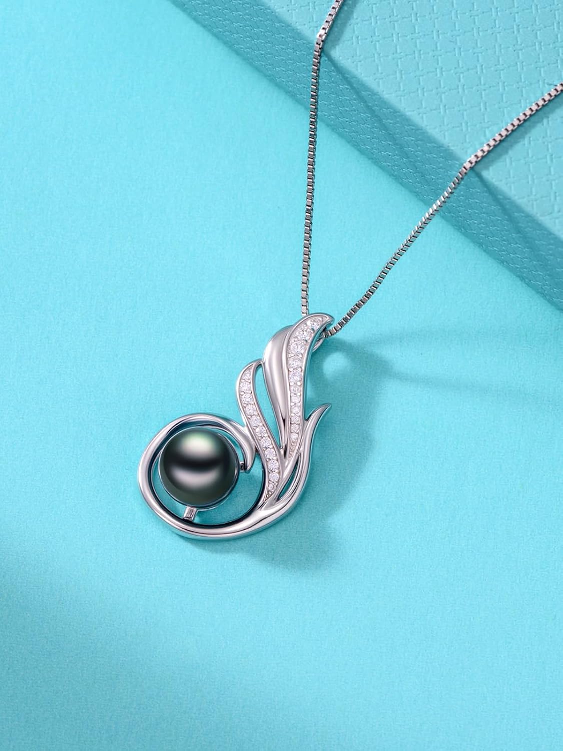Tahitian Black Pearl AAAA 18K Gold Plated Sterling Silver Trendy Pendant Necklace for Women Wife Mom Girlfriend Valentine Her Jewelry Gift for Anniversary Birthday Christmas