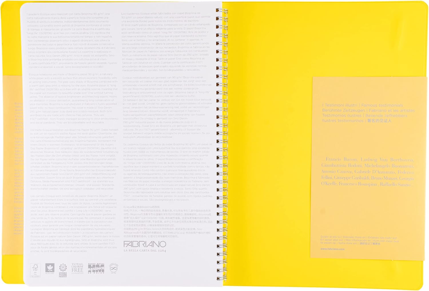 Fabriano Ecoqua Plus Hidden Spiral-Bound Notebook, 8.3" x 11.7", A4, Dotted, Yellow