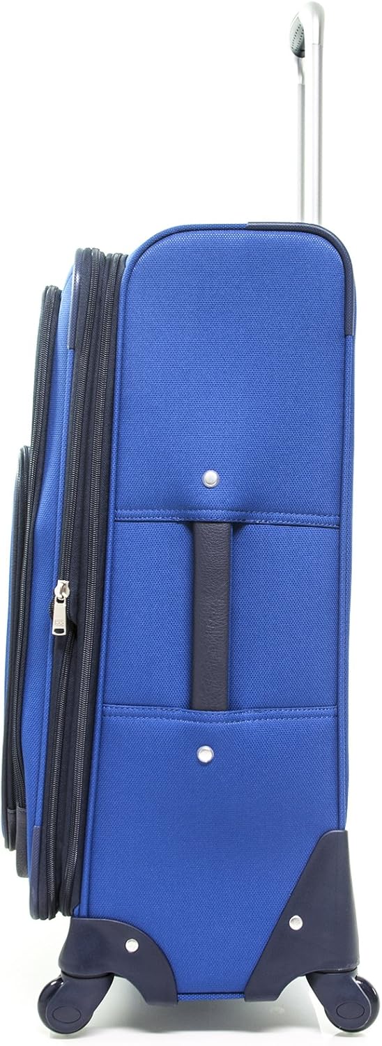 review Tommy Hilfiger Signature Solid Expandable Spinner Luggage, Blue, 24 Inch