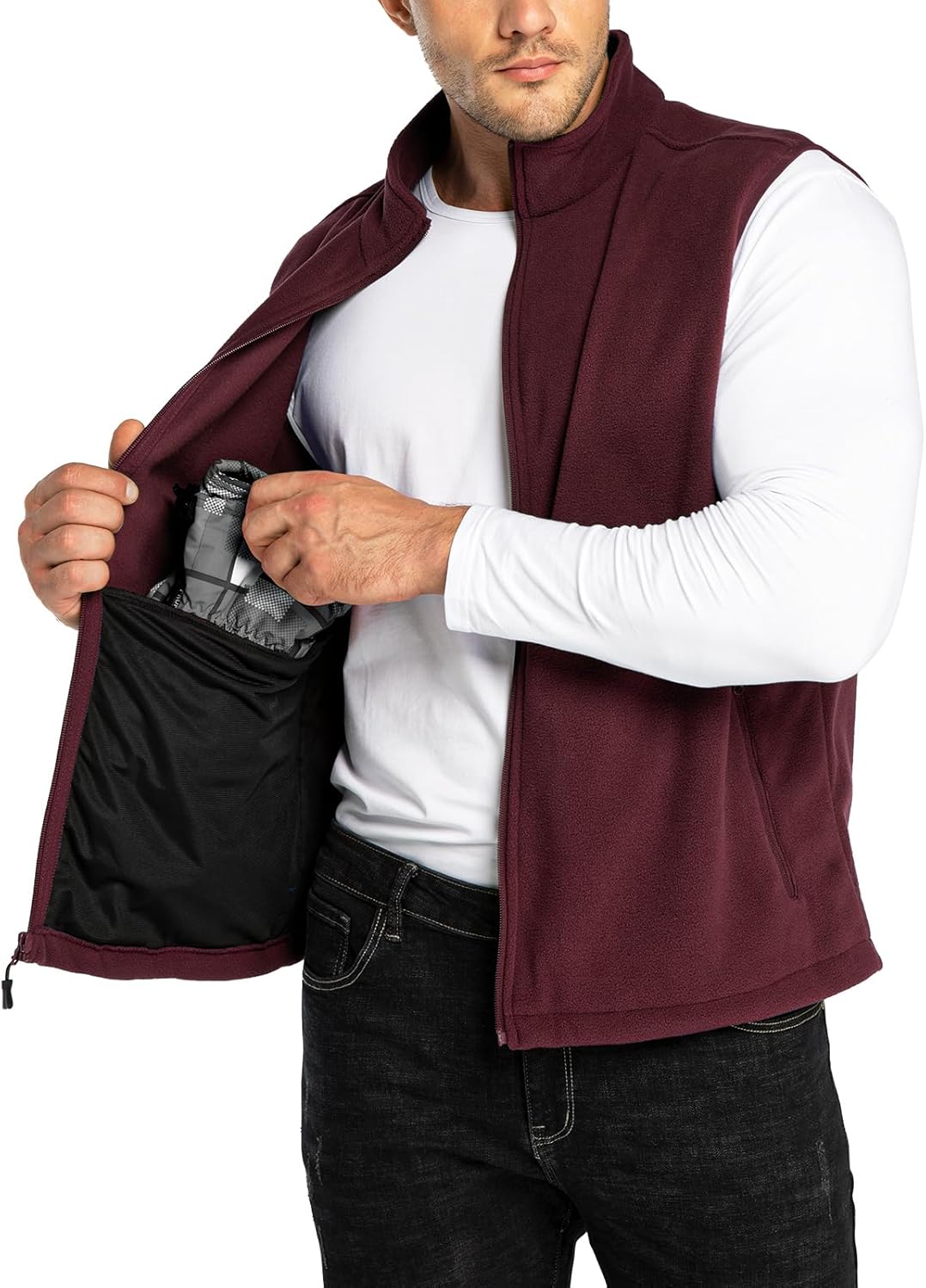 33,000ft Men's Fleece Vest, Lightweight Warm Zip Up Polar Vests Outerwear with Zipper Pockets, Sleeveless Jacket for Winter - Image 3