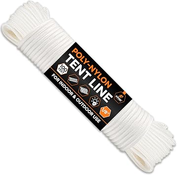 Xpose Safety 1/8" Reflective Nylon Cord Rope 100 ft White Guyline, Braided Tent Line for Camping, Tarps, Tie Downs, Outdoor Use & Cordage