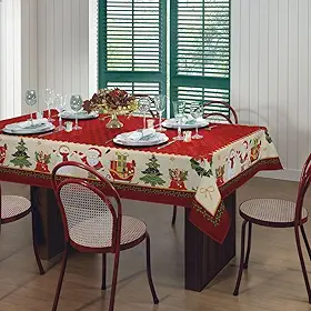Toalha De Mesa Natal Quadrada 140x140cm Papai Noel Algodão Natalina Lepper