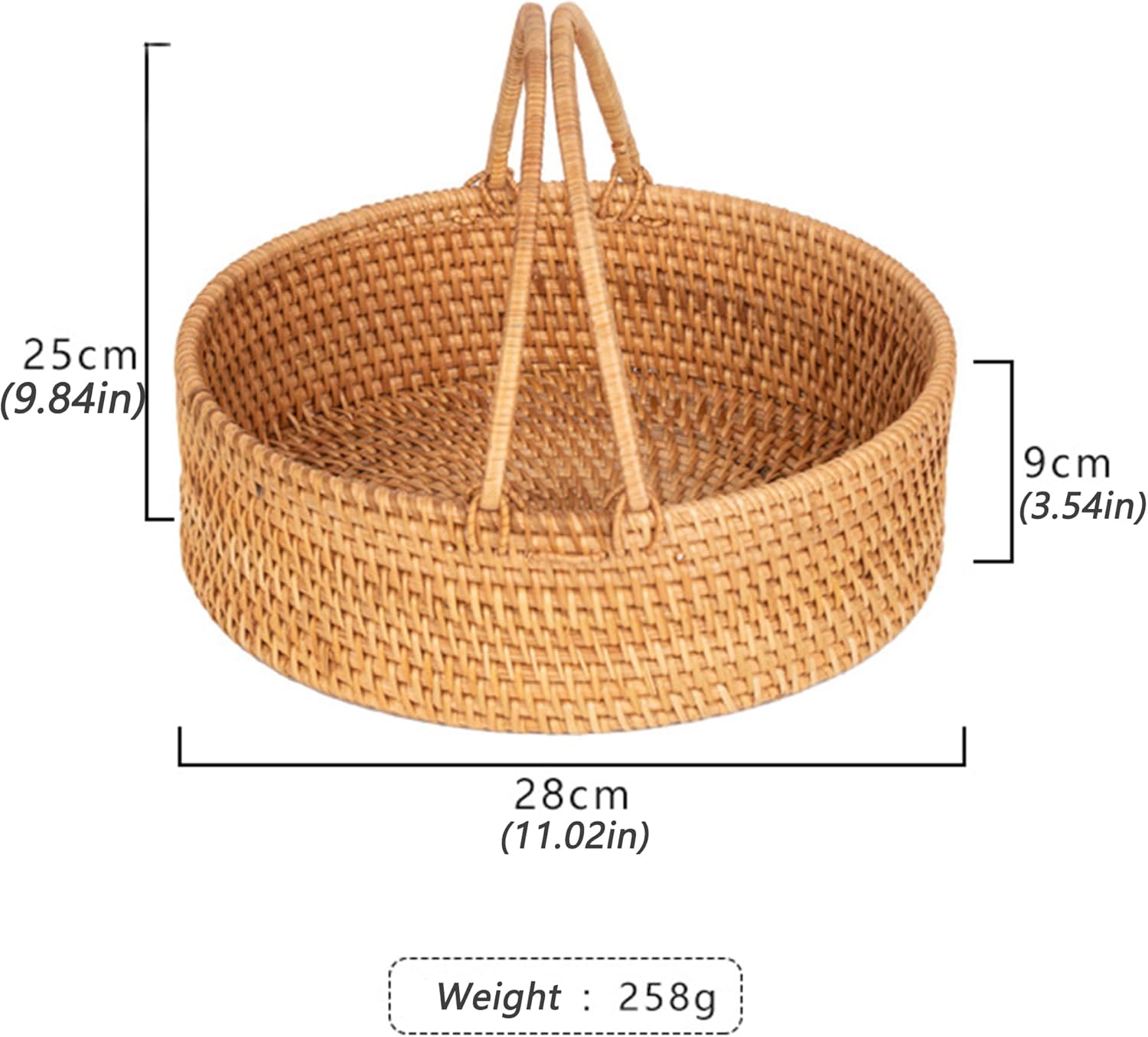 Wicker Picnic Basket with Double Folding Handles: Handmade Woven Picnic Basket, Garden Basket Harvest Basket, Natural Small Wicker Basket with Handle for Storage, Camping, Home Decor (Oval Basket)