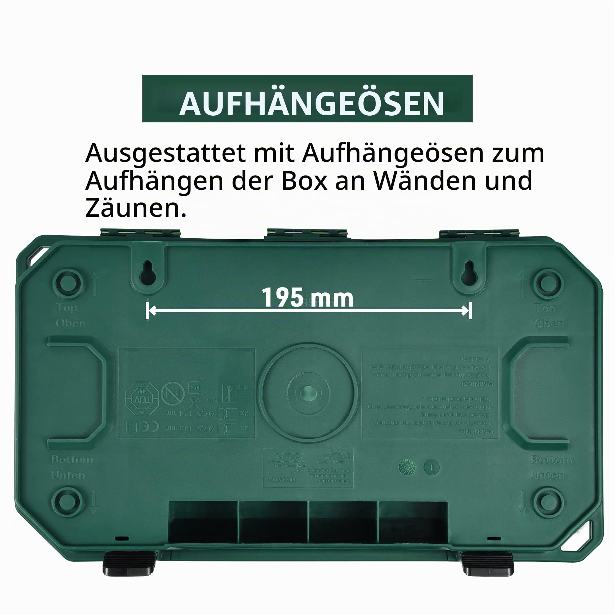 Electraline 300182 Wetterfeste Schutzbox für den Außenbereich, IP54, mit Steckdosenleiste, 4 Steckdosen IP44 mit Kappen, 5 m Kabel H05RR-F 3G1.5, Grün, X-Large