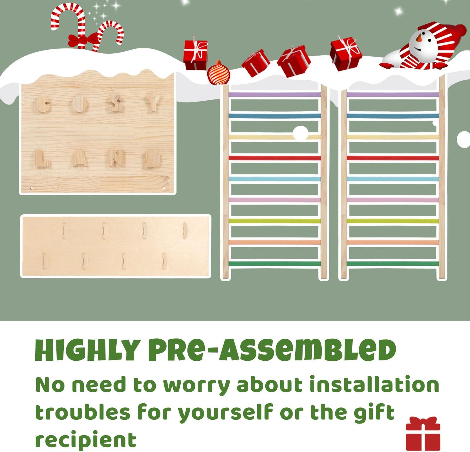 COSYLAND Indoor Playground Jungle Gym Playset for Kids, 7 in 1 Climbing Toys for Toddlers with Slide and Beech Hanging Ring,Quick Installation Sturdy Indoor Climbing Playset for Small Space (Rainbow)