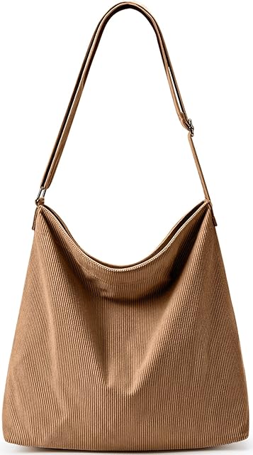 KALIDI Women's Thickened Corduroy Tote Bag with Zip Waterproof Shoulder Bag with Pockets Casual Crossbody Handbags with Adjustable Shoulder Straps for School, College, Work