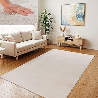 TT Home Wohnzimmer Teppich Hochflor Langflor Kunstfell Weich Modern Unifarben Flauschig, Farbe: Creme, Größe:200x280 cm