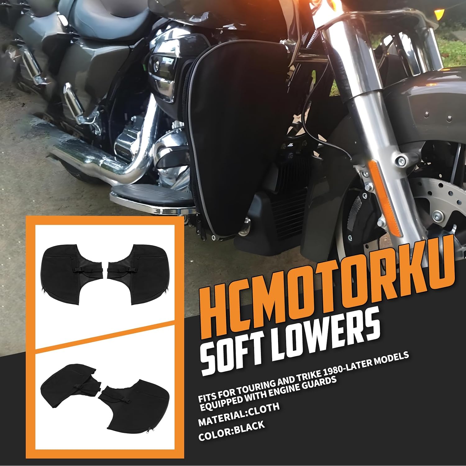 Motorcycle Soft Lowers Chaps Engine Guard Cover Leg Warmer Bag Fit For Harley Touring Road King Street Glide Road Glide Electra Glide and Trike Models 1980-2025