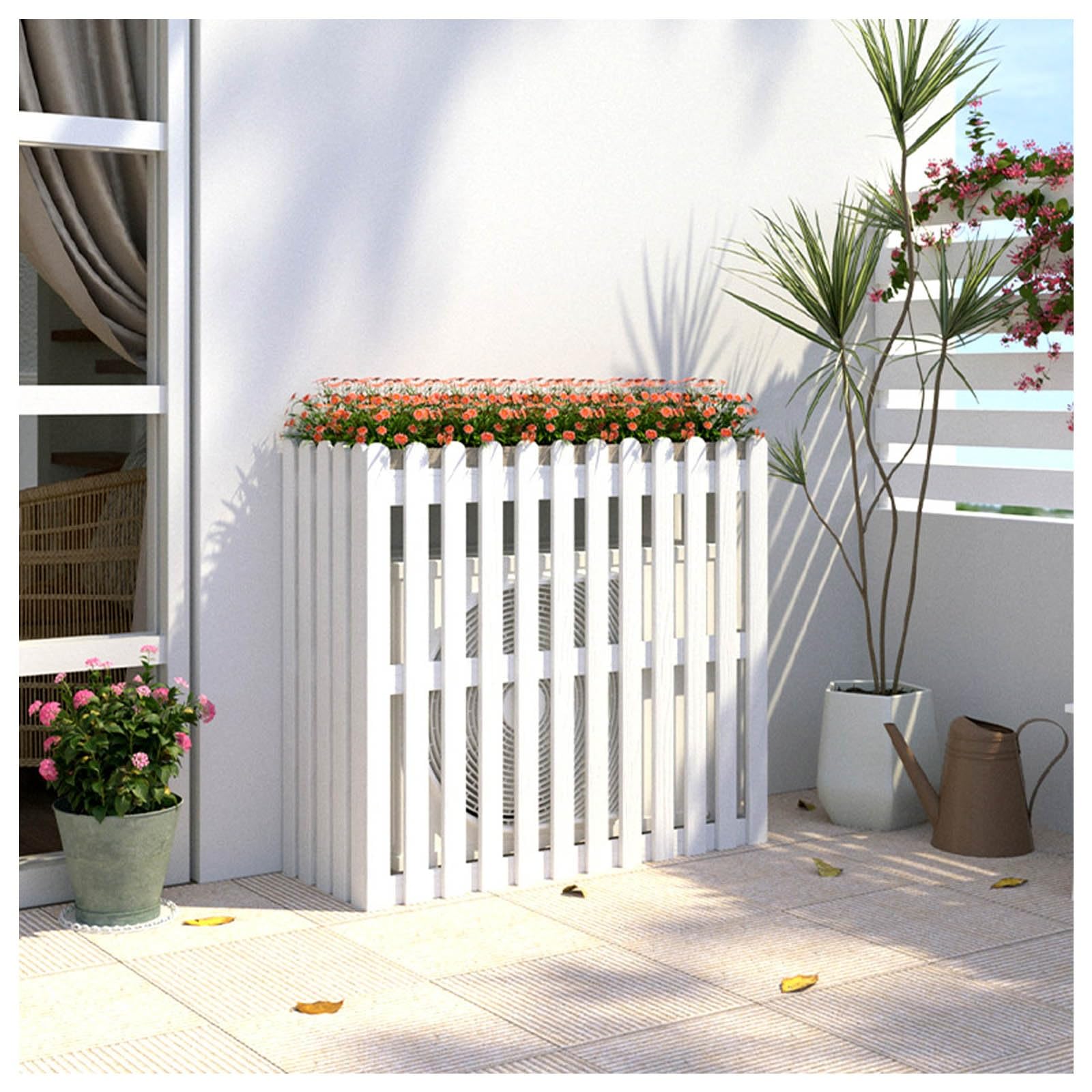TIANQIHAO Portable Air Conditioner Cover - Weatherproof Solid Wood Privacy Screen For Outdoor Ac Or Garbage Units Protection,White-85x35x84cm