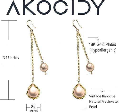 Miniatura 2 de 18K Gold Plated S925 Sterling Silver Drop &Dangle Earrings Geniune Pearl Earrings for Girls &Women