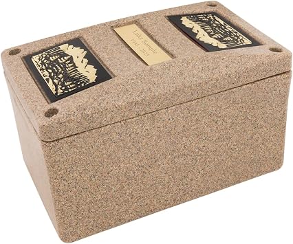 Champion Sandstone Urn Vault - Mountain Forest, Urn Vault for Ground Burial, Holds One Adult Cremation Urn for Human Ashes, Durable and Secure Cremation Urn Vault for Cemetery Burial