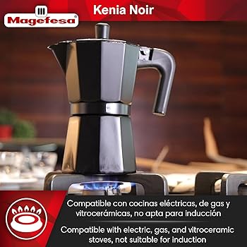 Kenia Noir - Cafetera Italiana 3 Tazas, Aluminio Esmaltado, Manejo Cómodo, Cocinas de Gas, Vitrocerámica y Eléctricas, NO APTA PARA INDUCCIÓN2