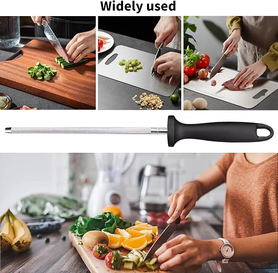 Knife Sharpener Rod,with Non-Slip Handle with Hanging Holes,8 Inch