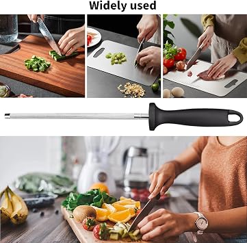 Knife Sharpener Rod,with Non-Slip Handle with Hanging Holes,8 Inch