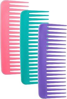 YOFAN 3-Pack Wide Tooth Detangling Combs for Curly Thick Hair - Anti-Static, Handle-Free, Pink Blue Purple 6.1"