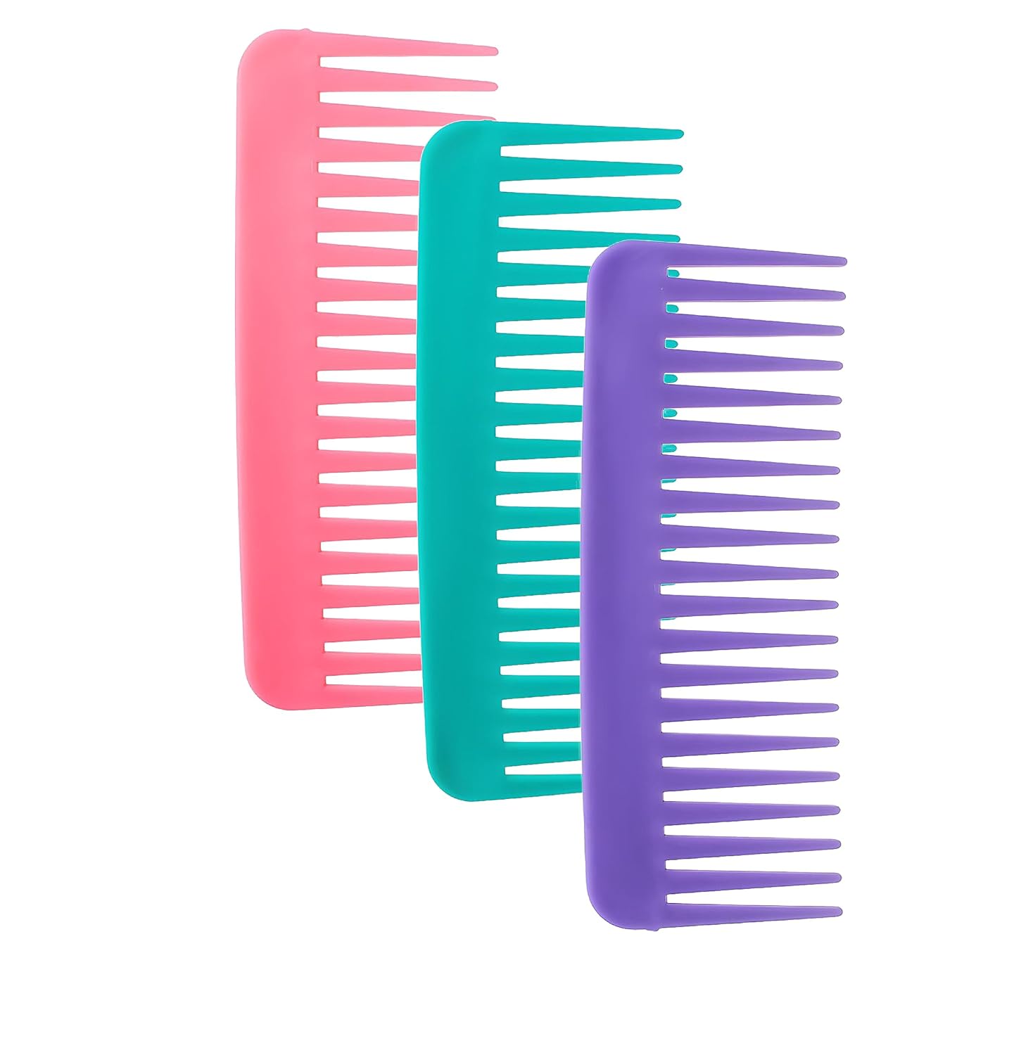 YOFAN 3-Pack Wide Tooth Detangling Combs for Curly Thick Hair - Anti-Static, Handle-Free, Pink Blue Purple 6.1"