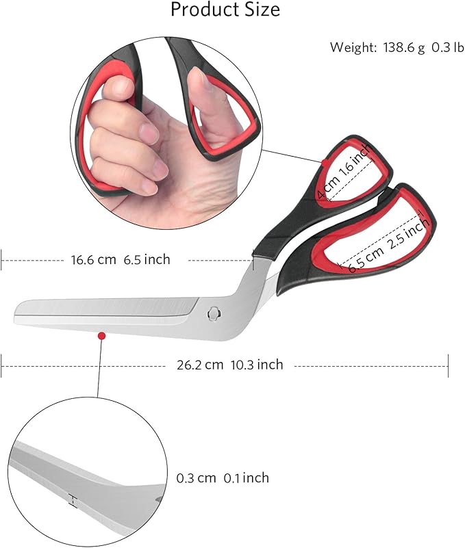 Measuring at a convenient 10.3 inches in length, these pizza scissors are compact enough to store in any kitchen drawer. The sleek black and red color scheme adds a touch of style to your kitchen tools, while the durable stainless steel blade is rust resistant and easy to clean.