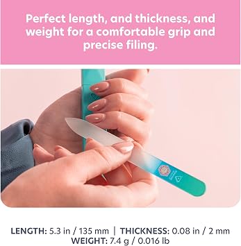Bona Fide Beauty Glass Nail File with Case (Aqua), Fine Grit Etched File | Genuine Czech glass nail file for natural nails, etched fine grit nail filer, gentle nail care, reusable nail file