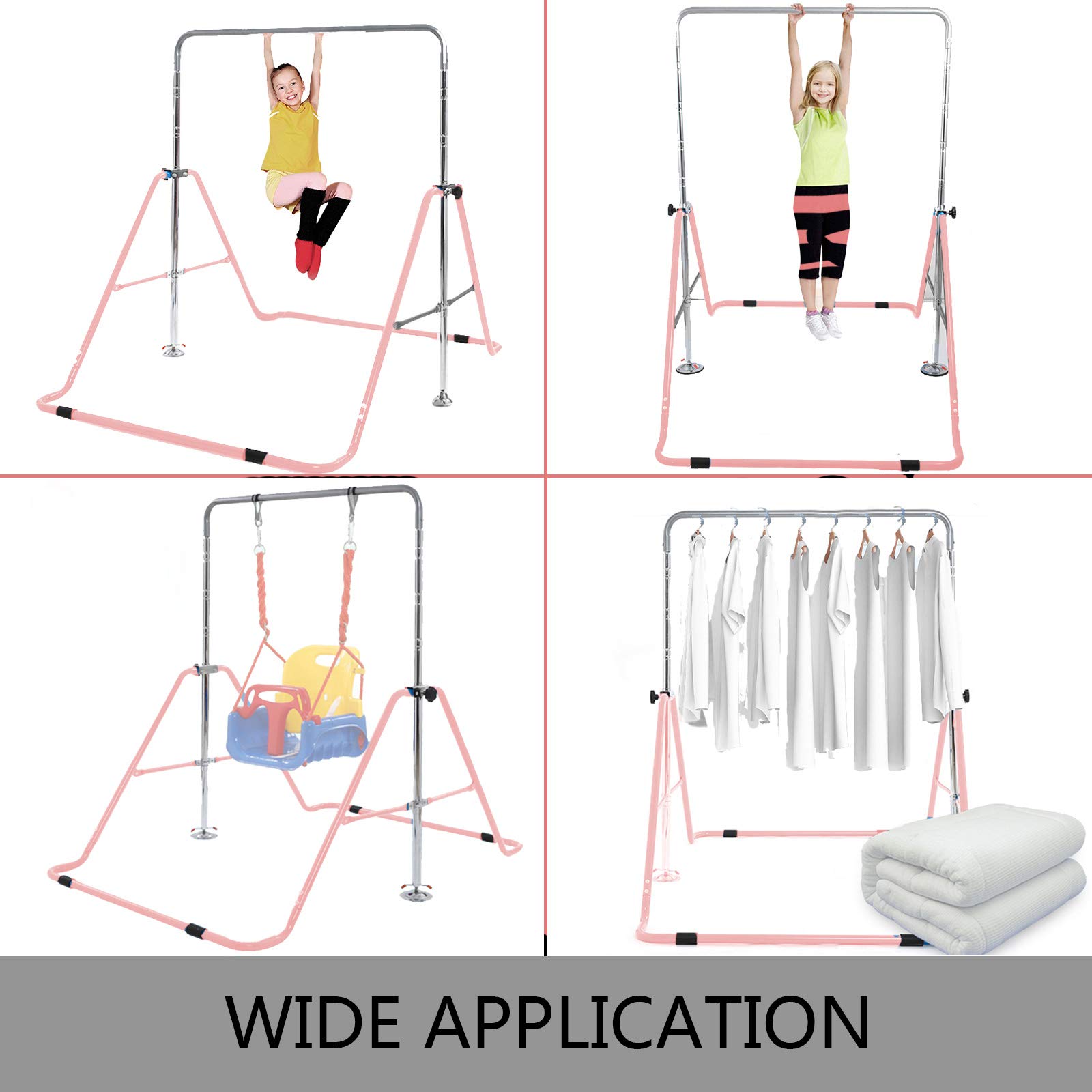 VEVOR Gymnastics Bars for Kids Gymnastics Bar with Flying Rings Gloves Adjustable Folding