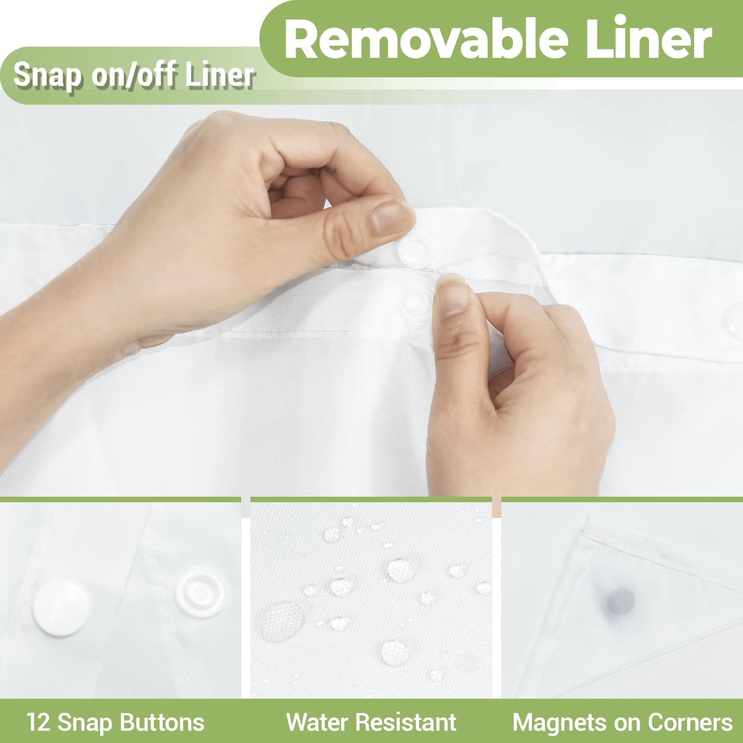 Extra Long No Hook Shower Curtain with Snap in Liner, Tufted Chevron Striped Shower Curtain Set for Bathroom, Boho Waterproof and Washable Shower Curtains, 71Wx86H, Fog Blue