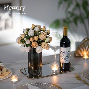 Hewory Flower Vase Glass Vase for Table Decoration: 20 cm Large Vase Grey Vase Glass for Flower - Ribbed Glass Vase Large Dark Grey Flower Vase Modern for Decoration Living Room Home Decor Pampas Grass