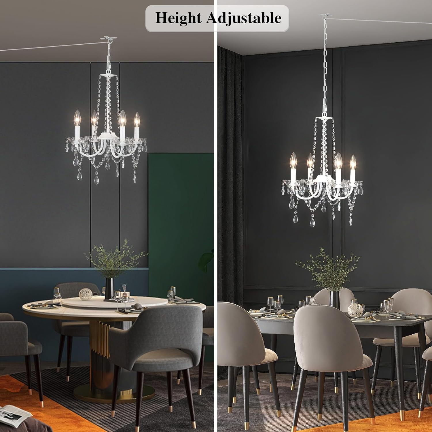 ETONIMERR Plug in Small Crystal Chandeliers Lighting Fixture 4 Light Modern Crystal Chandelier with 17feets Plug in Cord White Mini Plug in Chandelier for Dining Room Bedroom Entryway Bathroom Closet