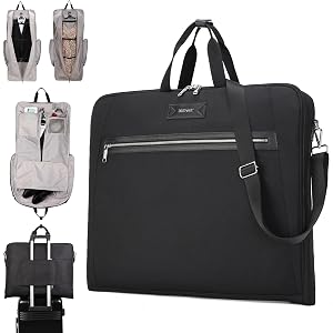 BESMART Garment Bags for Travel, 51" Large Suit Bag for Business Trips | Waterproof,Hangs 3 Suits,Foldable,Wrinkle Free Spacious Luggage Suit Cover,Adjustable Strap,Carry On Flight Approved,Black