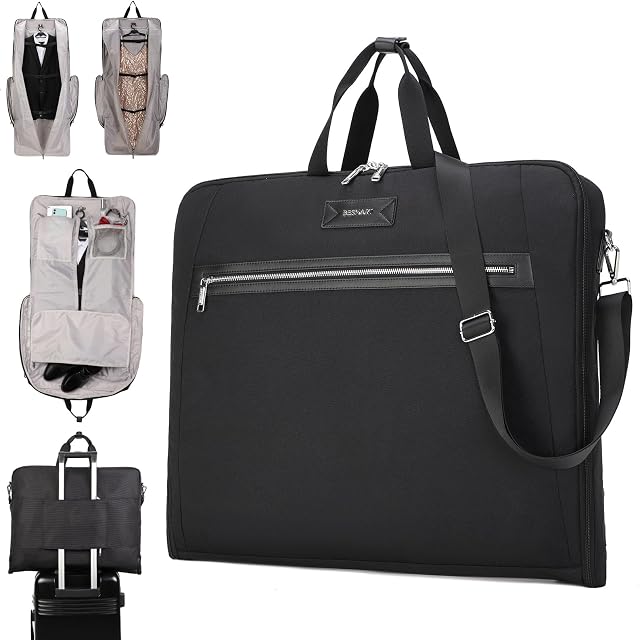 BESMART Sacs de vêtements pour le voyage, 51" Grand sac de costume pour les voyages d'affaires 3 Combinaisons pliables,Coupe de valise spacieuse sans ride,Sangle ajustable,Carry On Flight Approuvé,Noir