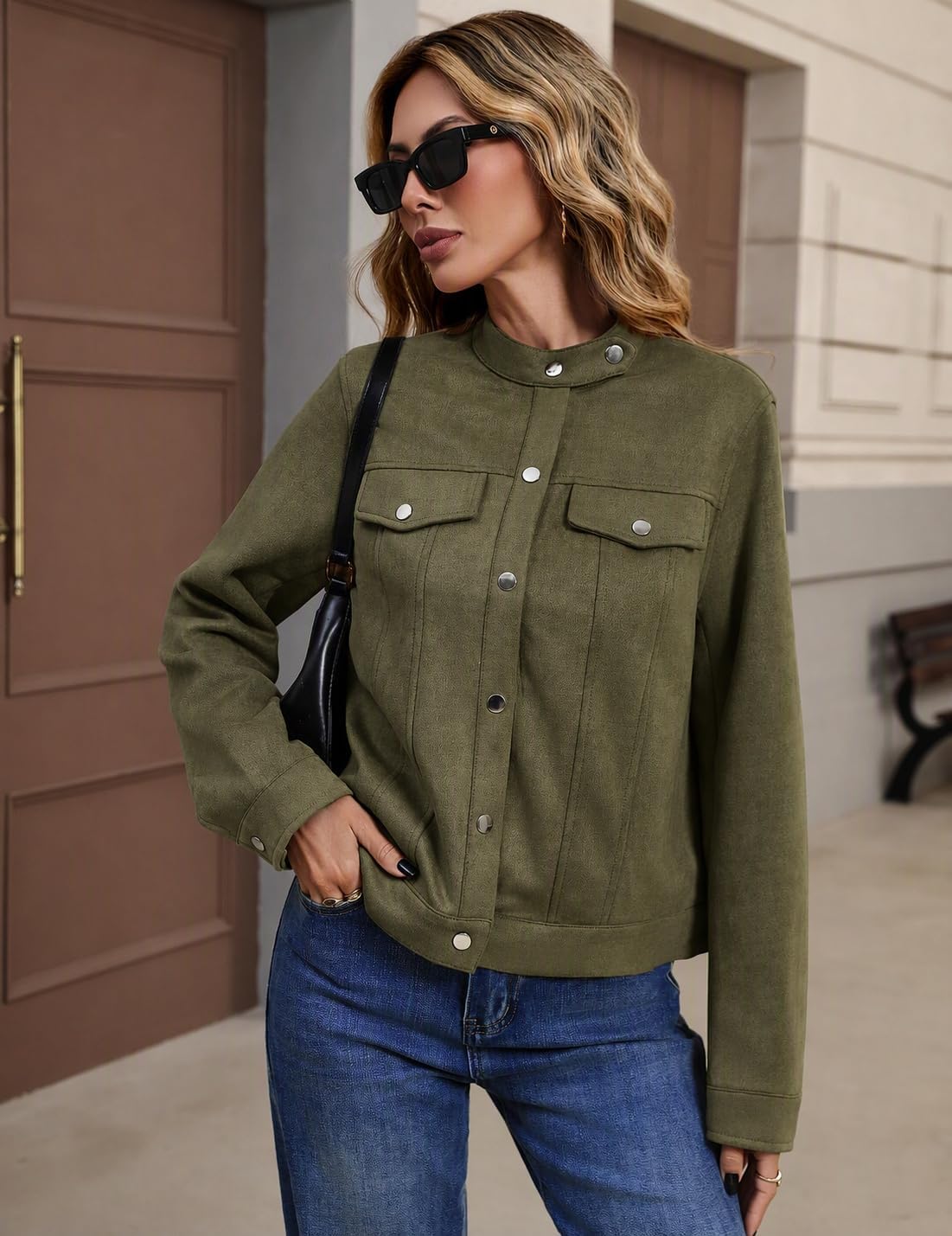 Zeagoo Faux Suede Cropped Jackets for Women Trendy Fall Shackets Coats image 4
