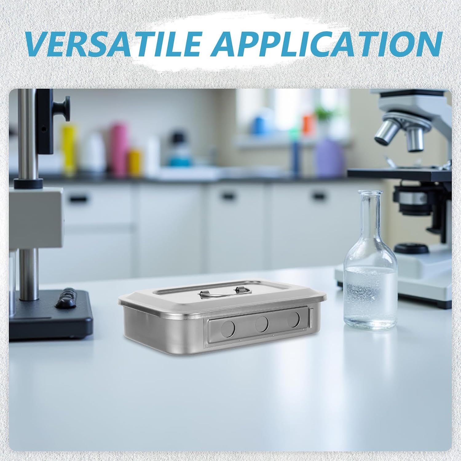 Laboratory Tray for Procedures and Sample Protection with Lid and Hole Stainless Steel Square Operation Box Sturdy Storage Organizer for Lab Samples and Tools