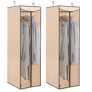 STORAGE MANIAC 2-Pack Hanging Garment Bag Zipper Cover with Sealed Clear Window Long Garment Cover for Closet Storage