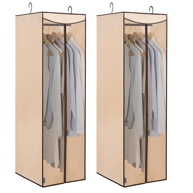 STORAGE MANIAC 2-Pack Hanging Garment Bag Zipper Cover with Sealed Clear Window Long Garment Cover for Closet Storage